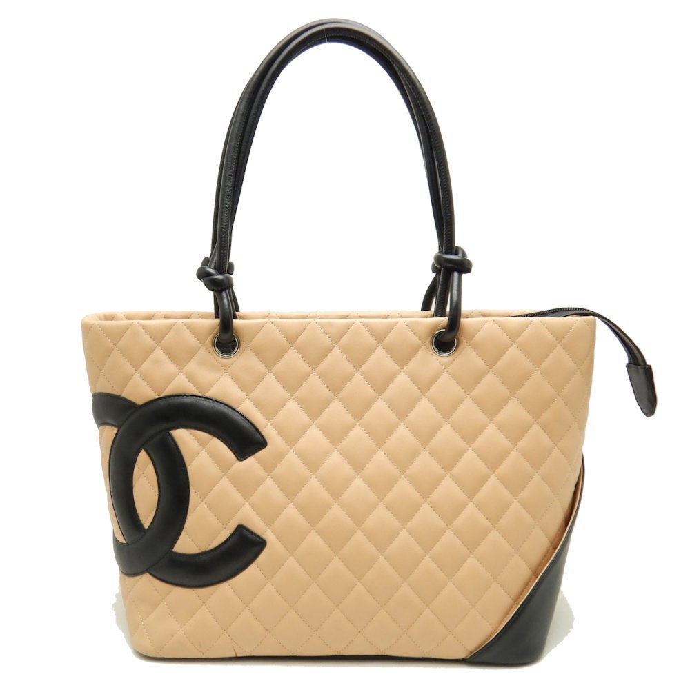 Chanel Cambon Line Tote Calf Beige Black